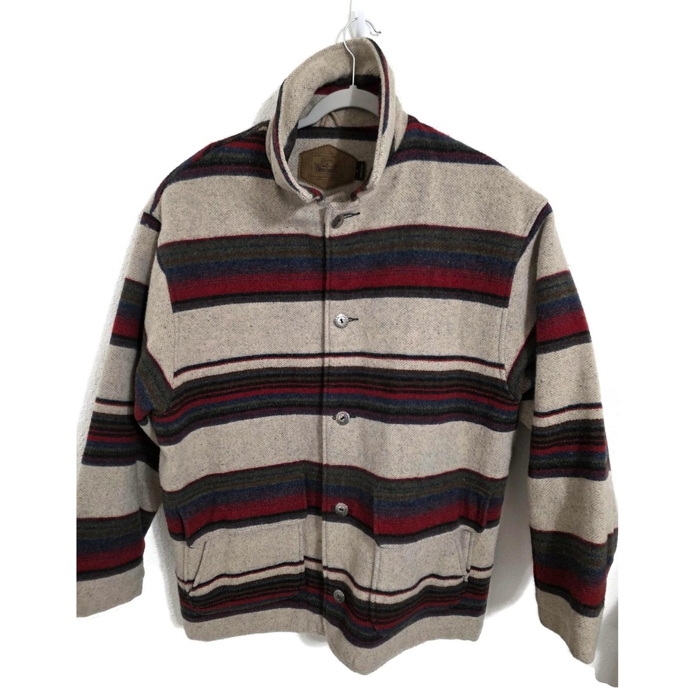 Vintage Woolrich‎ Aztec Stripe Wool Blanket Coat Mens 2XL Beige Thermolite 15140